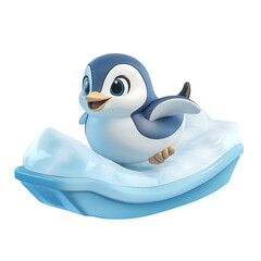 A Cartoon Penguin Sitting on Top of an Iceberg Isolated on Transparent Background