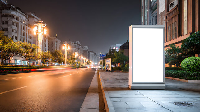 Blank verticle outdoor event advertisment screen for marketing purpose, empty led screen for event advertisment, white led screen mockup in city