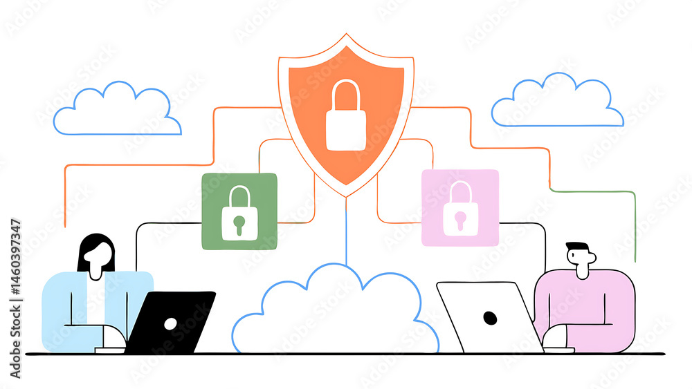 Poster vpn virtual private network security protection for internet access technology or firewall encryptio