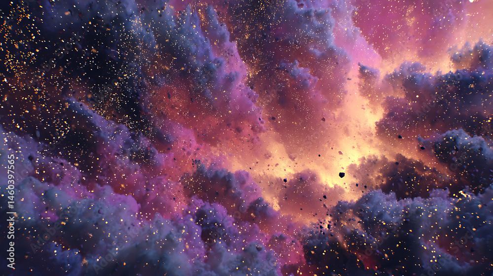 Aufkleber Space nebula, 4k colorful abstract background image, 3d illustration, 3d render space, surreal explosion, colorful stars and asteroids particles, surreal nebulae