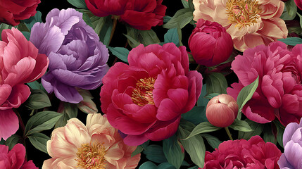 Fototapeta premium Peonies illustration, seamless digital pattern for textiles, fabrics, souvenirs, packaging