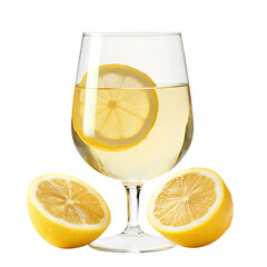 Glass of White Wine with Lemon Slices Isolated on Transparent Background