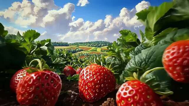 Captivating Strawberry Field Panorama: A Glimpse of Lush Cultivation and Natural Beauty