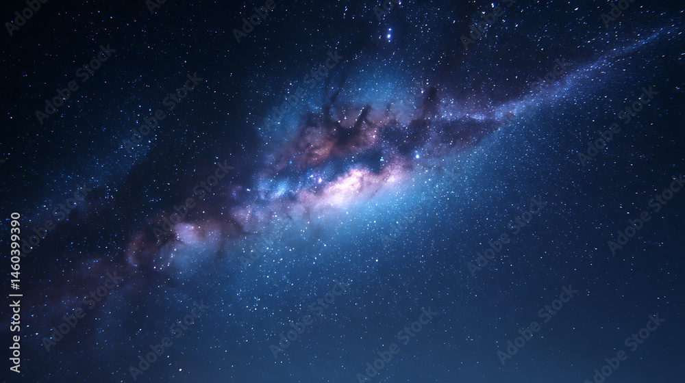 Poster milky way galaxy with star and space dust in the universe and deep planet night sky background