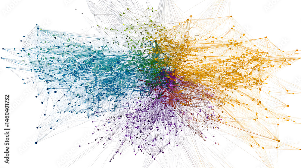 Poster dynamic network graph visualizing connections in fraud detection analysis