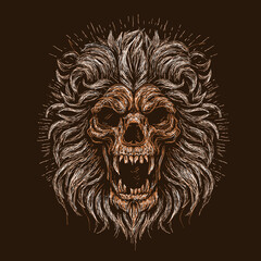 The scribble art vector lion head skull