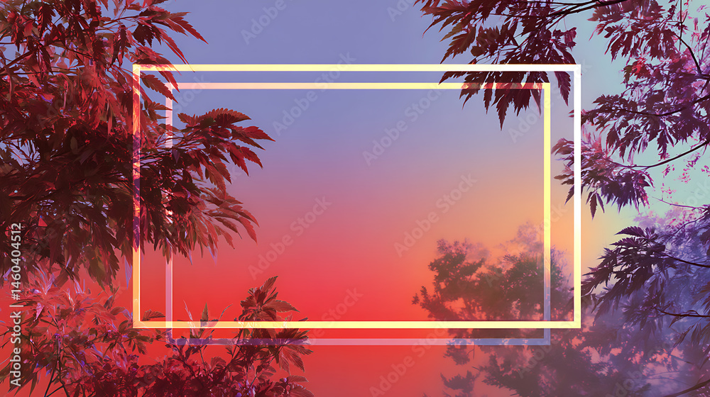 Poster square rectangle picture frame with two tone neon