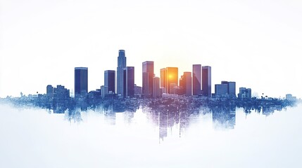 Naklejka premium Los Angeles cityscape, minimalist style with the skyline isolated on a white background, showcasing architectural diversity. 
