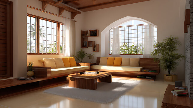 Home interior design concept with cosy living room design by farm house scheme concept living room with wooden decorate light from window sofa and comfort ambient atmoshere home design