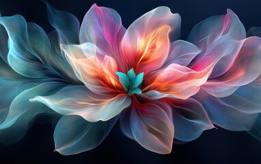 Abstract glowing flower, dark background, artistic design, website header