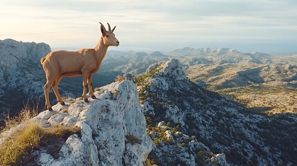 Goat on mountain peak landscape