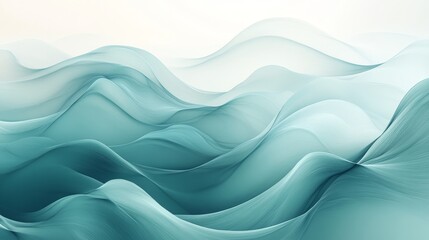 Fototapeta premium Abstract teal wavy lines forming soft hills.