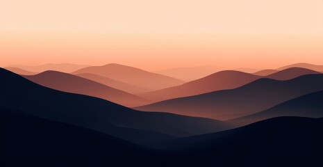 Misty mountain range at sunrise, soft colors