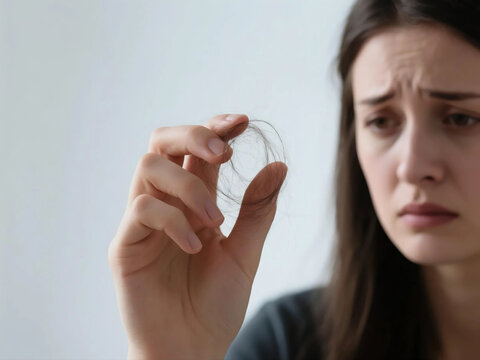 Close up of Hair Strands Falling from the Hand,hair loss,emotion. and disease concept