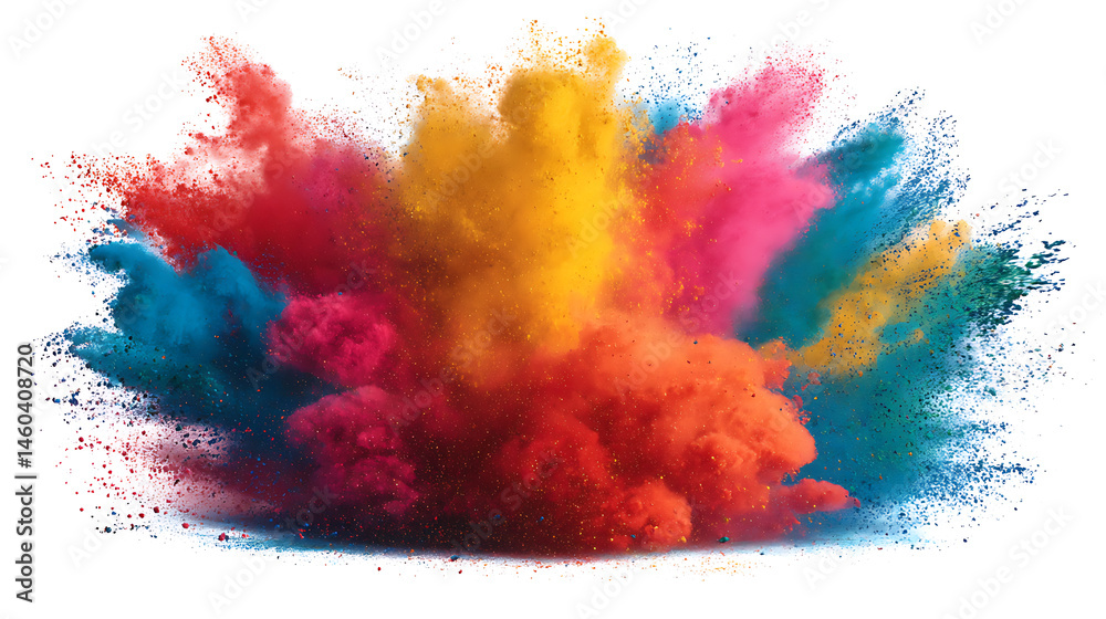 Aufkleber vibrant round explosion of colorful powder isolated on white background with copy space