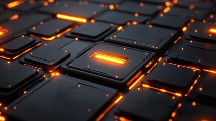 Obraz premium Close-up view of a futuristic grid system with glowing elements.