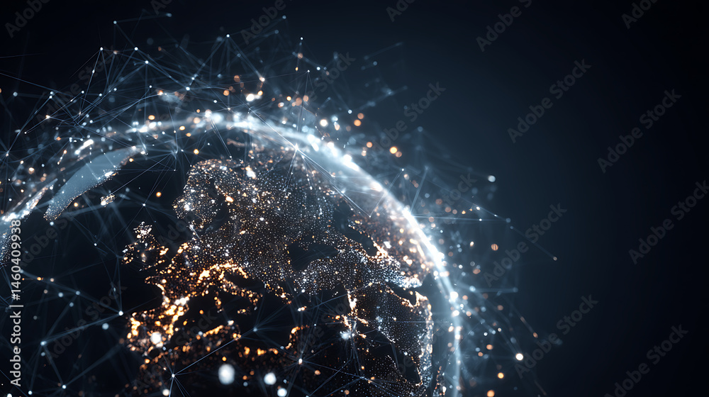 Poster Night earth global virtual internet world connection of metaverse technology network digital communication and worldwide networking on connect 3d background, earth globe with space