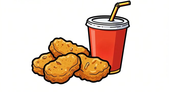 chicken nuggets and drink, cartoon style clip art preview