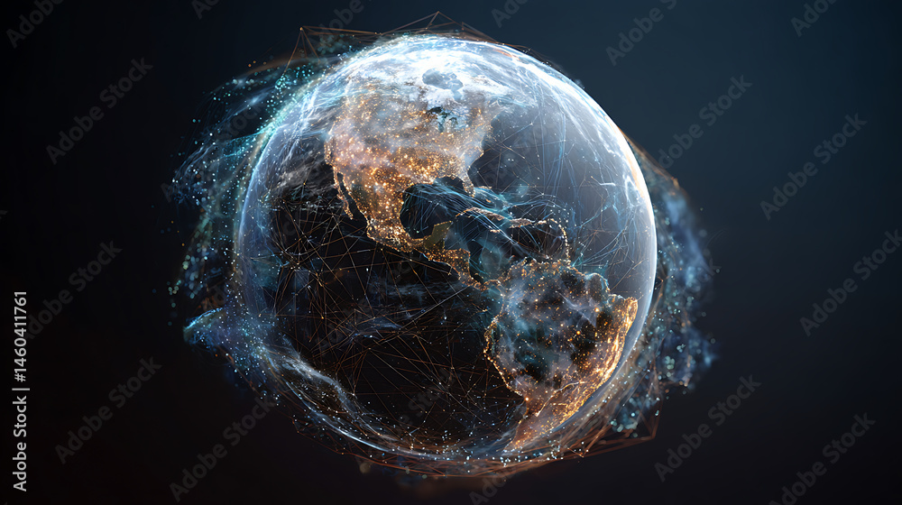 Leinwandbilder digital data globe, abstract illustration of a scientific technology data network surrounding planet