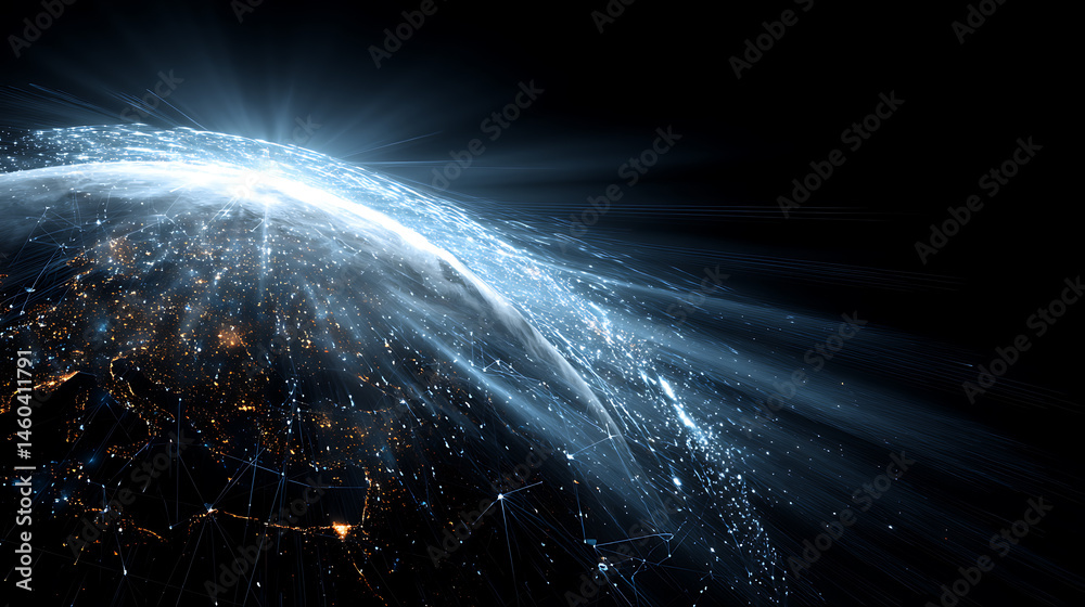 Aufkleber Digital data globe, abstract illustration of a scientific technology data network surrounding planet earth conveying connectivity