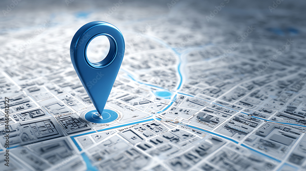 Aufkleber stylized city map with blue pin highlighting a specific location for urban navigation and planning