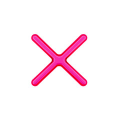 Neon pink cross icon on a dark background.