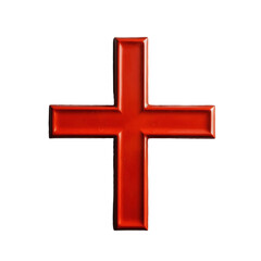 Obraz premium Shiny red cross symbol on a black background.