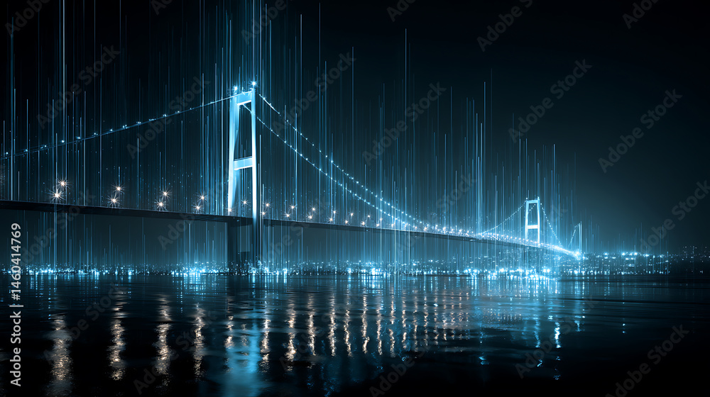 Poster Illuminated bridge of light and data streams symbolizing technological connections