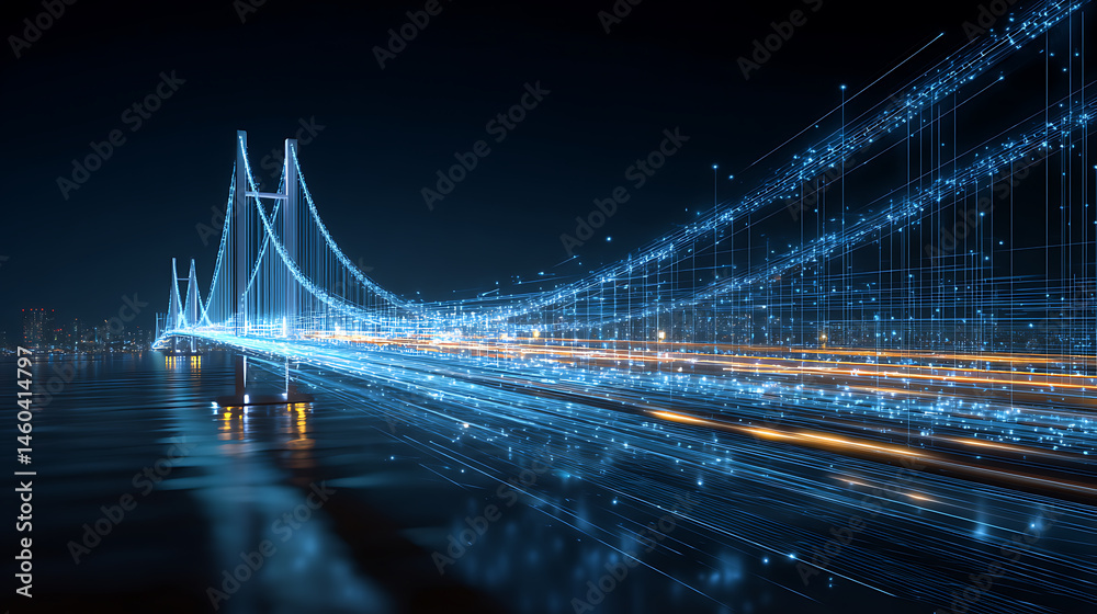 Aufkleber Illuminated bridge of light and data streams symbolizing technological connections