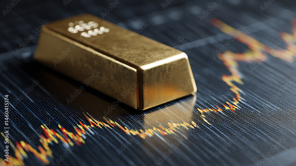 Poster gold bar resting on a stocks and shares graph representing investment