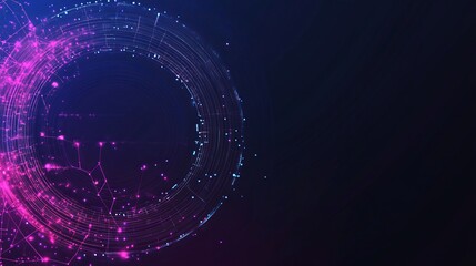 Abstract digital technology glowing circle neon pink blue dark background art data dots lines light