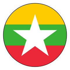 Fototapeta premium Flag of Myanmar. Black edge. Myanmar circle flag logo icon computer vector illustration design.