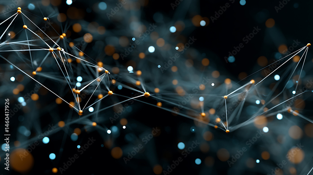 Poster Minimalist wireframe structure with connections and glowing dots