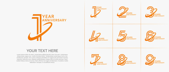 Anniversary logo type set with double line number. orange color with swoosh can be use special moment