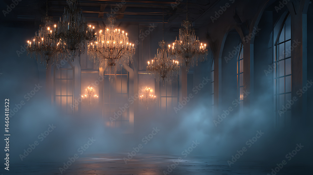 Aufkleber haunted house with large chandeliers background for mockup template