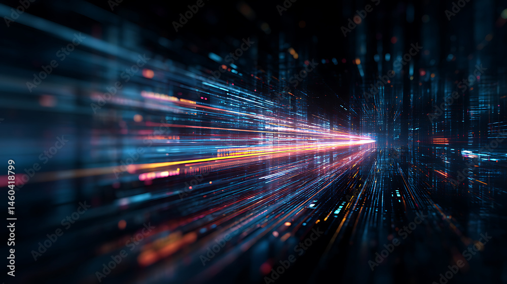 Aufkleber futuristic data stream 3d illustration, data transfer technology, cyberpunk, big data and cybersecur