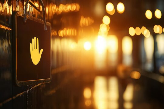 Promoting handwashing with a visible sign in public spaces at sunset focused on hygiene awareness and health outdoor urban setting