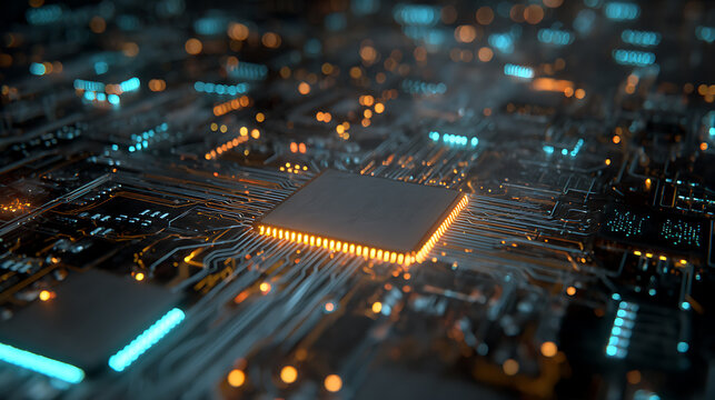 Digital mainboard chipset microprosessor digital technology futuristic ai intelligent network engineering core data curcuit abstract hardware integrate microship technology background