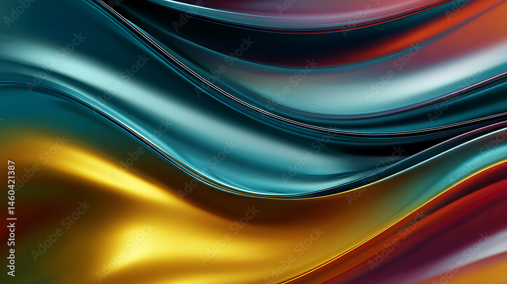 Poster Metallic abstract wavy liquid background layout design tech innovation, abstract background with waves, abstract colorful background