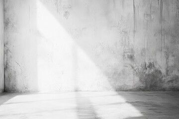Fototapeta premium Empty room with sunbeams on a textured concrete wall and floor