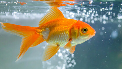 Fototapeta premium Swimming goldfish in clear water underwater photography natural habitat close-up view