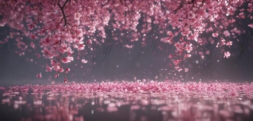 Mesmerizing pink sakura petal cascade, ethereal background,  serenity,  design