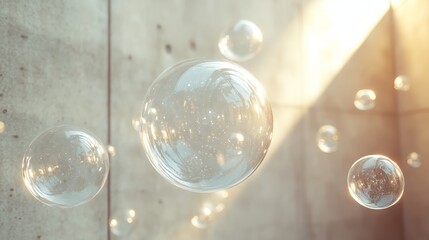 Floating orbs of light against a light beige wall.