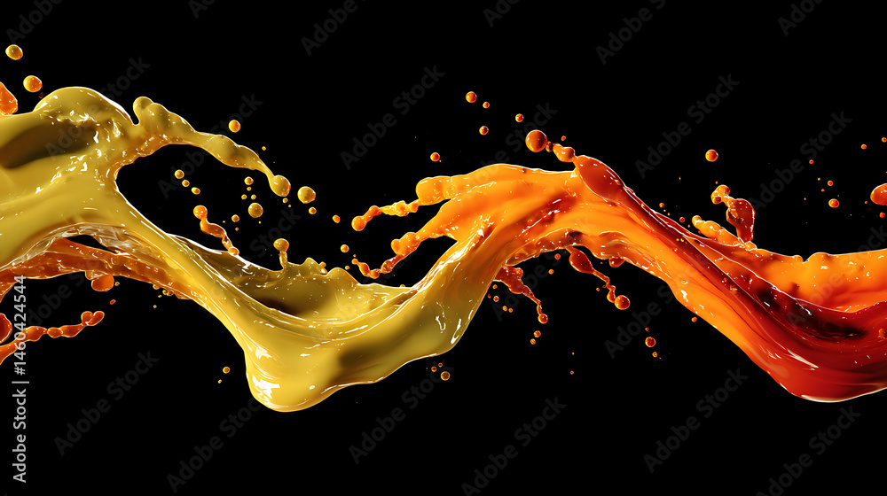 Aufkleber mix color liquid splashes, swirl and waves with scatter drops, paint, oil or ink splashing dynamic m