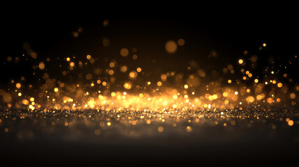 Glowing golden light effect on black background, glittering abstract illustration, luxury graphic design premium