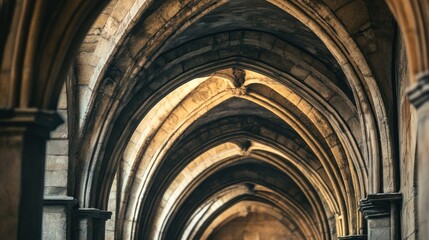 A mesmerizing perspective of ornate stone arches creating a timeless tunnel