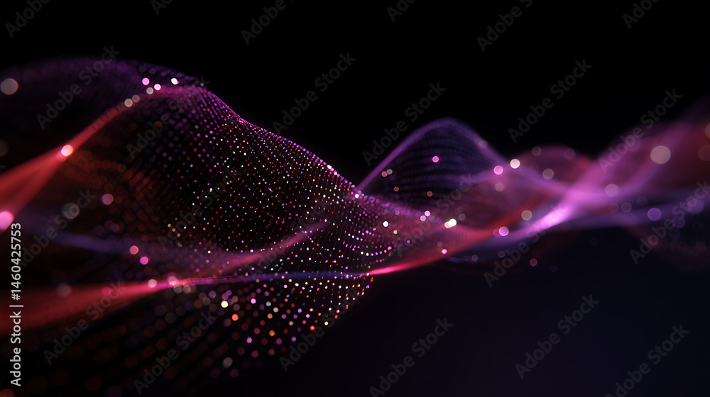 Aufkleber Dot red purple wave line light gradient dark background, abstract technology big data digital background, 3d rendering