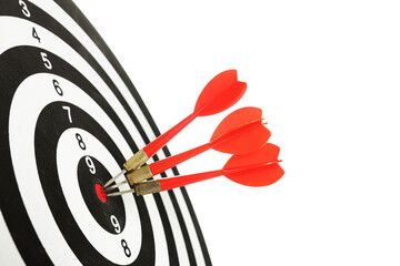Fototapeta na wymiar Targeting. Dart board with arrows isolated on white