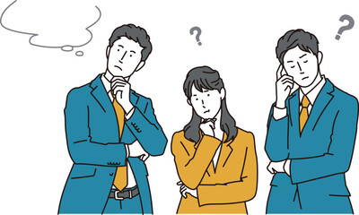 考え込む男女のビジネスパーソンのイラスト素材