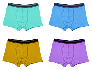 Men's underwear in different colors isolated on white, set